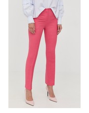 Spodnie spodnie z domieszką lnu damskie kolor fioletowy fason cygaretki high waist - Answear.com Twinset