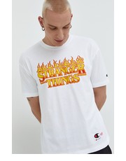 T-shirt - koszulka męska t-shirt bawełniany xStranger Things kolor biały z nadrukiem - Answear.com Champion