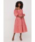 Sukienka Bardot sukienka kolor różowy midi rozkloszowana