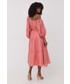 Sukienka Bardot sukienka kolor różowy midi rozkloszowana