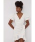 Sukienka Bardot sukienka lniana kolor biały mini dopasowana