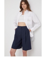 Spodnie szorty damskie kolor granatowy gładkie high waist - Answear.com Armani Exchange