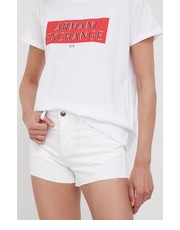 Spodnie szorty jeansowe damskie kolor biały gładkie medium waist - Answear.com Armani Exchange