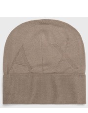 Czapka czapka z domieszką wełny kolor beżowy z cienkiej dzianiny z domieszką wełny - Answear.com Armani Exchange