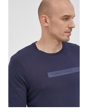 T-shirt - koszulka męska Longsleeve bawełniany kolor granatowy z nadrukiem - Answear.com Armani Exchange