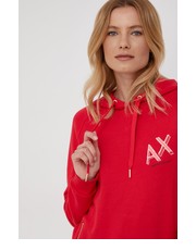 Bluza bluza bawełniana damska kolor czerwony z kapturem z nadrukiem - Answear.com Armani Exchange