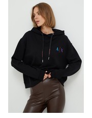 Bluza bluza bawełniana damska kolor czarny z kapturem z aplikacją - Answear.com Armani Exchange