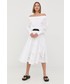 Spódnica Karl Lagerfeld spódnica bawełniana kolor biały midi rozkloszowana