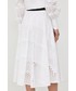 Spódnica Karl Lagerfeld spódnica bawełniana kolor biały midi rozkloszowana