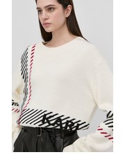 Sweter sweter wełniany damski kolor beżowy ciepły - Answear.com Karl Lagerfeld