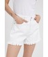 Spodnie Lee Cooper szorty jeansowe damskie kolor biały z aplikacją medium waist