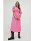 Sukienka Answear Lab sukienka bawełniana kolor różowy midi rozkloszowana