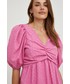 Sukienka Answear Lab sukienka bawełniana kolor różowy midi rozkloszowana