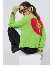 Sweter kardigan z domieszką wełny damski kolor zielony - Answear.com Huf