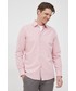 Koszula męska Boss koszula z domieszką lnu męska kolor różowy slim z kołnierzykiem włoskim