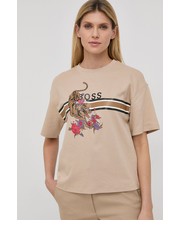 Bluzka T-shirt bawełniany kolor beżowy - Answear.com Boss