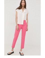 Spodnie spodnie damskie kolor różowy proste high waist - Answear.com Boss