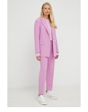 Spodnie spodnie damskie kolor fioletowy proste medium waist - Answear.com Boss