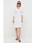 Sukienka Boss sukienka bawełniana kolor biały mini rozkloszowana