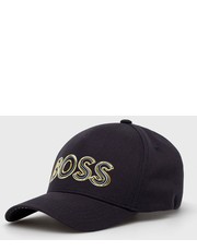 Czapka czapka bawełniana  ATHLEISURE kolor granatowy z nadrukiem - Answear.com Boss