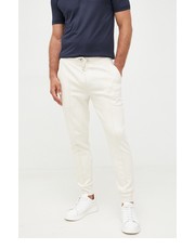 Spodnie męskie spodnie z domieszką jedwabiu męskie kolor beżowy gładkie - Answear.com Boss