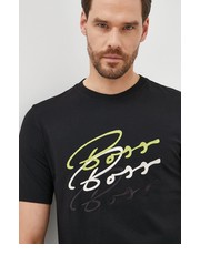 T-shirt - koszulka męska t-shirt bawełniany kolor czarny z aplikacją - Answear.com Boss