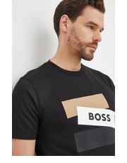 T-shirt - koszulka męska t-shirt bawełniany kolor czarny z nadrukiem - Answear.com Boss