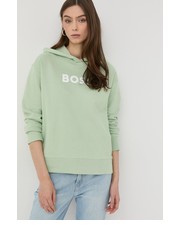 Bluza bluza bawełniana damska kolor zielony z kapturem z nadrukiem - Answear.com Boss