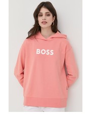 Bluza bluza bawełniana damska kolor pomarańczowy z kapturem z nadrukiem - Answear.com Boss