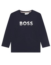 Koszulka longsleeve bawełniany dziecięcy kolor granatowy z nadrukiem - Answear.com Boss