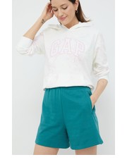 Spodnie szorty damskie kolor zielony gładkie high waist - Answear.com Gap