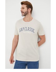 T-shirt - koszulka męska t-shirt bawełniany kolor beżowy z nadrukiem - Answear.com Gap