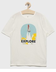 Koszulka t-shirt bawełniany dziecięcy kolor biały z nadrukiem - Answear.com Gap