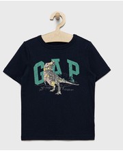 Koszulka t-shirt bawełniany dziecięcy kolor granatowy z nadrukiem - Answear.com Gap