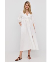 Sukienka sukienka lniana kolor biały midi rozkloszowana - Answear.com Liviana Conti