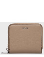 Portfel portfel skórzany damski kolor beżowy - Answear.com Hugo