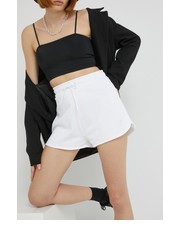 Spodnie szorty bawełniane damskie kolor biały gładkie high waist - Answear.com Hugo