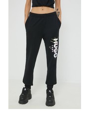 Spodnie spodnie dresowe bawełniane damskie kolor czarny z aplikacją - Answear.com Hugo