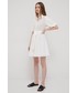 Sukienka Hugo sukienka bawełniana kolor biały midi rozkloszowana