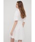 Sukienka Hugo sukienka bawełniana kolor biały midi rozkloszowana