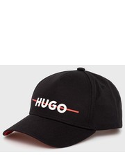 Czapka czapka bawełniana kolor czarny z nadrukiem - Answear.com Hugo