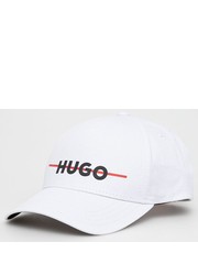 Czapka czapka bawełniana kolor biały z nadrukiem - Answear.com Hugo