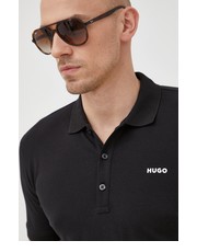 T-shirt - koszulka męska polo męski kolor czarny gładki - Answear.com Hugo