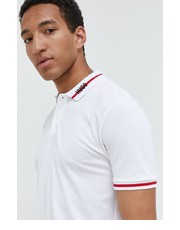 T-shirt - koszulka męska polo bawełniane kolor biały gładki - Answear.com Hugo