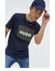 T-shirt - koszulka męska t-shirt bawełniany kolor granatowy z nadrukiem - Answear.com Hugo
