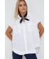 Koszula Sisley koszula bawełniana damska kolor biały relaxed z kołnierzykiem klasycznym