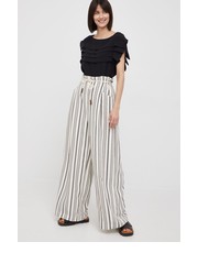 Spodnie spodnie damskie kolor beżowy proste high waist - Answear.com Sisley