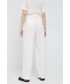Spodnie Sisley spodnie lniane damskie kolor beżowy proste high waist