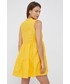 Sukienka Sisley sukienka lniana kolor żółty mini rozkloszowana
