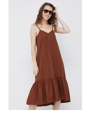 Sukienka sukienka bawełniana kolor brązowy midi rozkloszowana - Answear.com Sisley
